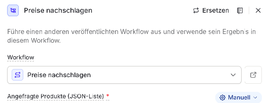 Der Schritt Workflow ruft einen anderen veröffentlichten Workflow auf