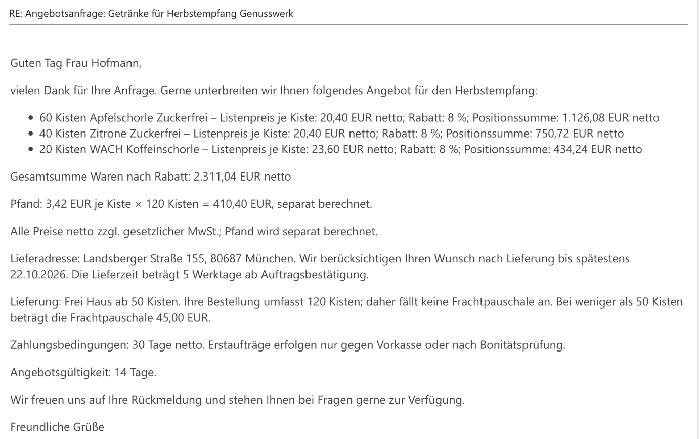 Angebotsentwurf in Outlook, vom Workflow erstellt
